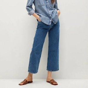 Mango Gabriela Straight Leg Cropped Jeans, Mid Blue